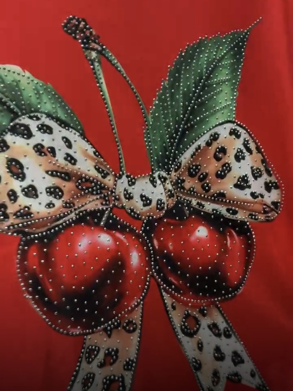 Red Cherry Cheetah Bow Top - Unbranded